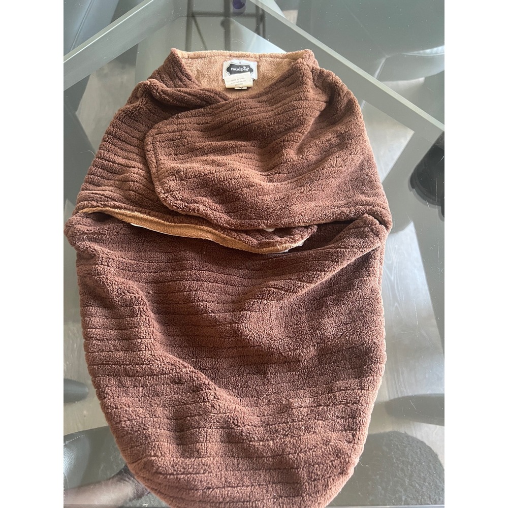 Mud Pie Baby Blanket Swaddle Wrap Brown Plush Cozy Velcro 0-3 Months‎